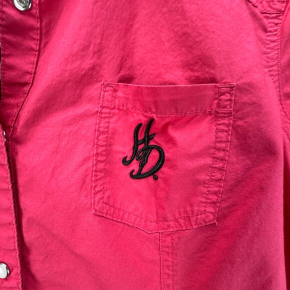 Harley Davidson Shirt Womens Large Pink Pearl Snap Embroidered Studded Bikercore - Picture 4 of 16